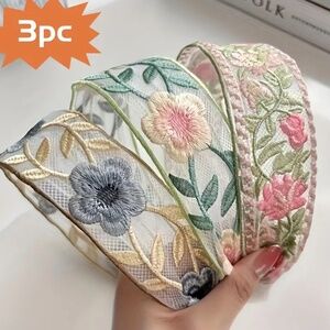 NWT! Pretty Floral Embroidered Transparent Ribbon Headbands! You Pick ONE!